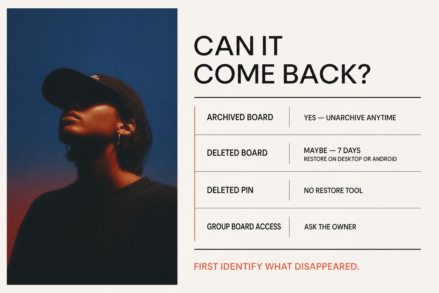 Which missing Pinterest content can be restored